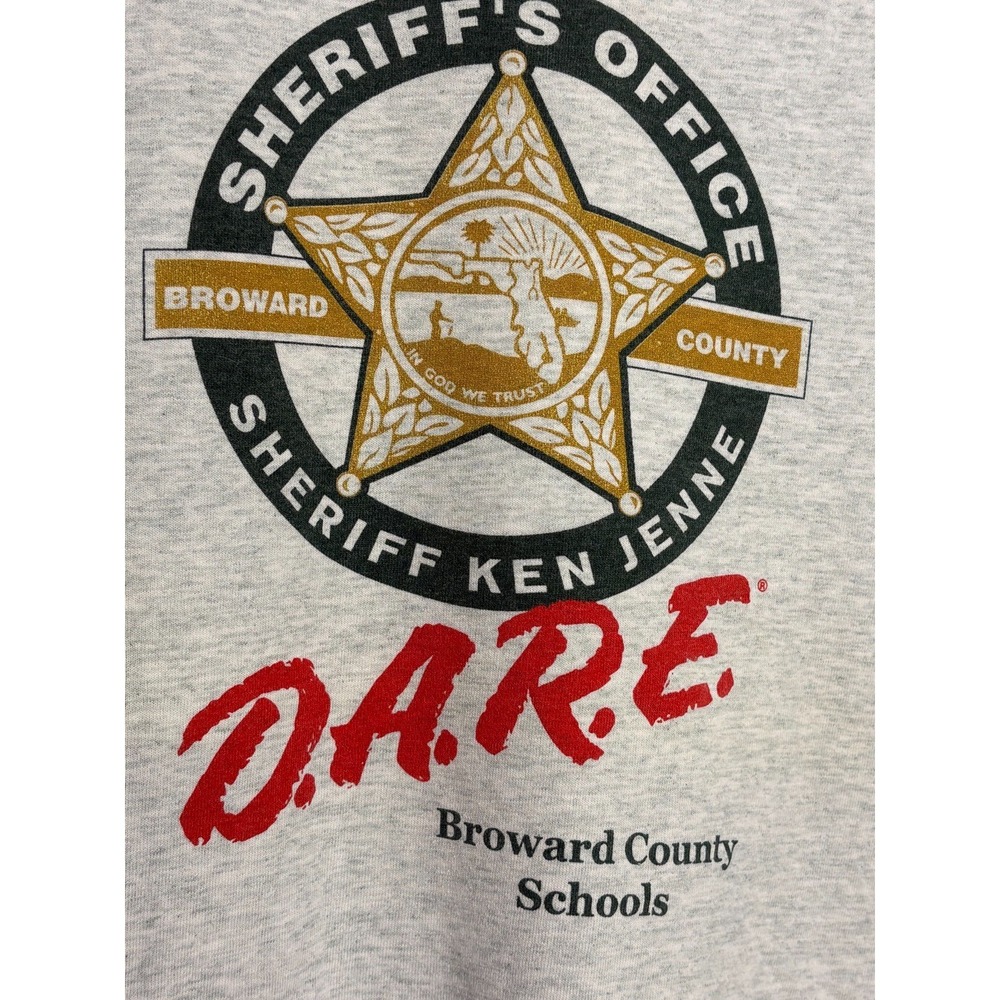 Sheriff Ken Jenne T-Shirt Mens‎ Gray Graphic Large Vintage D.A.R.E. Program Law